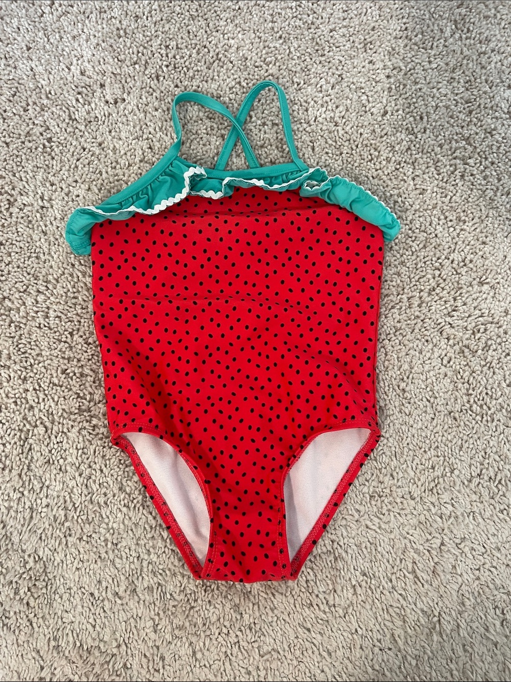 Cat & Jack Red One-Piece Swim with Teal Ruffle